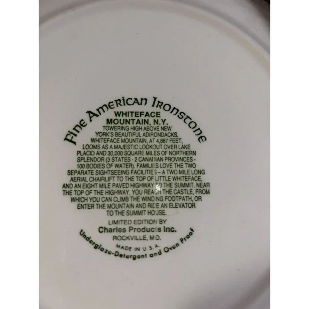 Whiteface Mountain NY Collectors Plate Adirondacks Lake Placid Fine Ironstone